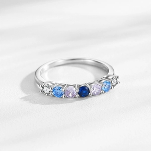 S925 sterling silver ring with seven gradient blue and purple zircon stones in a row