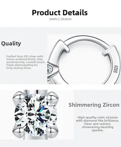 Macro shot of S925 sterling silver hoop earrings featuring high-grade cubic zirconia