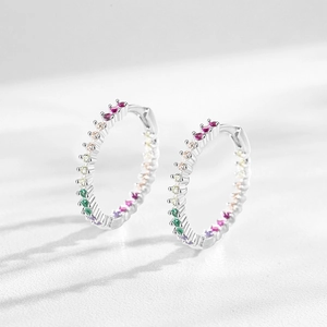 Rainbow gradient cubic zirconia S925 sterling silver hoop earrings for women gift