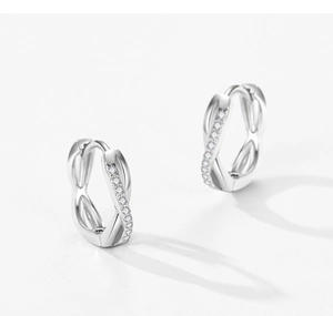 Détails de boucles d'oreilles créoles torsadées infini en argent et cristaux