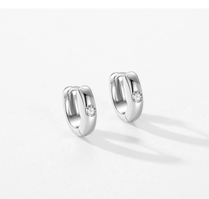 Detailed close-up of S925 sterling silver huggie hoop earrings with micro-set zircon stone