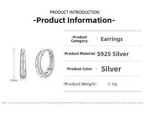 Dettagli tecnici dei cerchi in argento S925 con zirconi, misura 13mm e peso specifico