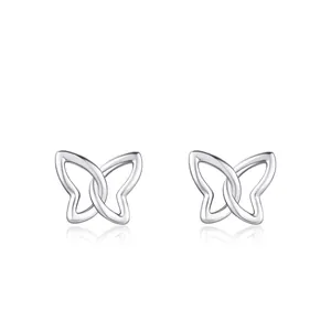 925 Sterling Silver Butterfly Hollow Stud Earrings Minimalist Fashion Jewelry For Women Sweet Small Animal Earrings Accessories