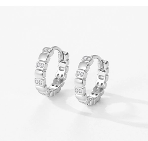 Macro detail of S925 sterling silver hoop earrings featuring bamboo joint design and zircon