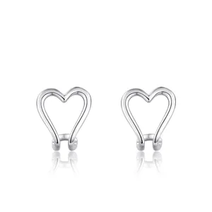 Minimalist 925 Sterling Silver Heart Stud Earrings For Women Hollow Heart-shaped Geometric Earrings Fashion Jewelry Gift