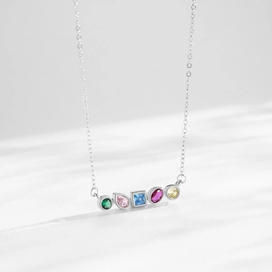 Elegant S925 silver necklace featuring five geometric colorful zircon stone pendants