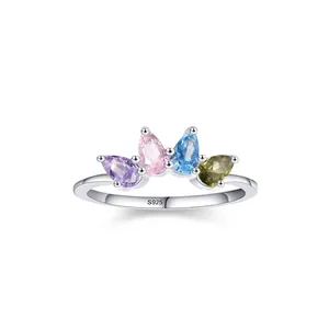 S925 Sterling Silver Crown Colorful Zirconia Ring For Women Teardrop Shaped Gemstone Fashion Jewelry Niche Elegant Finger Ring