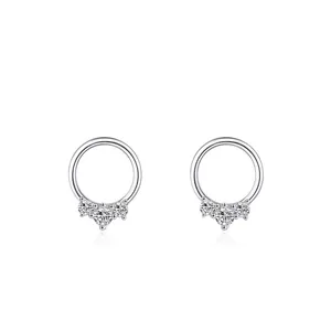 925 Sterling Silver Round Stud Earrings For Women Micro Inlaid Zirconia Geometric Circle Earrings Fashion Commute Jewelry Gift