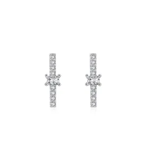 Boucles d'Oreilles Clous Barres Géométriques en Argent Sterling 925 pour Femmes Bijoux Argentés Incrustés de Strass