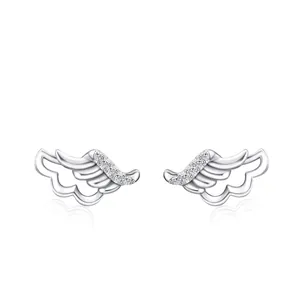 925 Sterling Silver Angel Wings Stud Earrings With Rhinestone Micro Inlaid Fashion Jewelry For Women Sparkling Earring