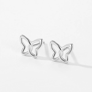 Minimalist S925 sterling silver butterfly stud earrings with hollow double-ring design