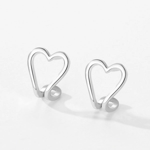 Minimalist S925 sterling silver hollow heart ear cuffs with polished finish