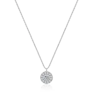 Collier Pendentif Halo Rond en Argent Sterling 925 pour Femme Élégant Zirconia Micro Pavé Chaîne Minimaliste Bijoux de Mode Cadeau