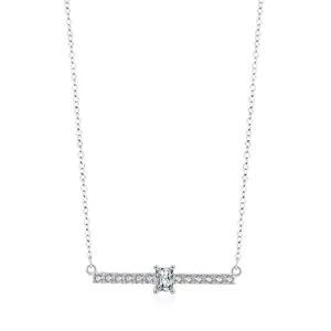 925 Sterling Silver Geometric Zirconia Pendant Necklace For Women Elegant Horizontal Bar Radiant Cut Clavicle Chain Jewelry