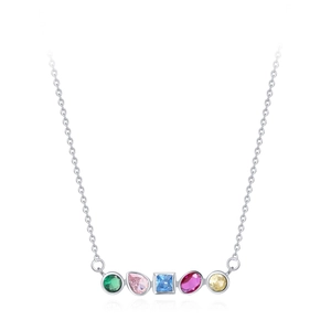 S925 sterling silver necklace with five multi-color zircon stones on white background