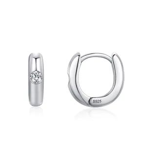 925 Sterling Silver Geometric Huggie Hoop Earrings For Women Minimalist Rhinestone Inlaid Fashion Jewelry Daily Gift