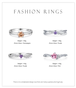 Detailed views of S925 silver rings set with colorful zircon heart and round stones
