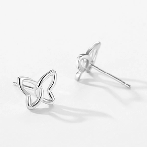 S925 sterling silver butterfly stud earrings featuring a minimalist hollowed-out design
