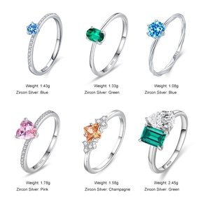 S925 sterling silver rings with colorful zircon in various geometric heart and emerald cuts