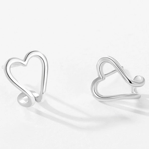 Polished S925 sterling silver hollow heart stud earrings with minimalist design for women