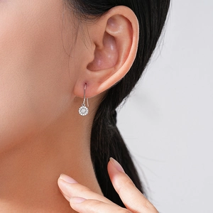 Boucles d'oreilles élégantes en argent 925 avec pendentif rond serti de zircons brillants