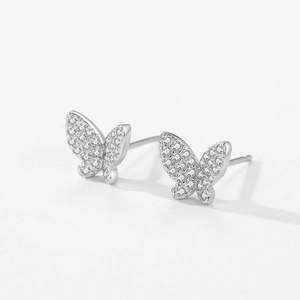 Boucles d'oreilles papillon élégantes en argent S925 avec zircons cubiques scintillants