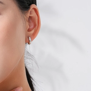 Minimalist S925 sterling silver hoop earring with a single sparkling cubic zirconia stone
