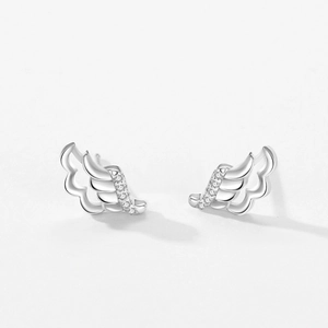 Elegant S925 sterling silver angel wing stud earrings with sparkling zircon accents