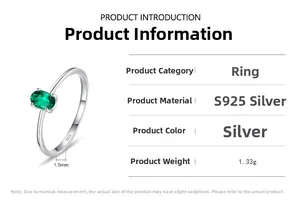 Detail view of S925 sterling silver ring with emerald gemstone and 1.5mm band width