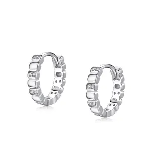S925 Sterling Silver Micro Inlaid Geometric Hoop Earrings For Women Round Silver Rhinestone Loop Earrings Fashion Jewelry