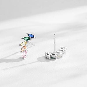 Elegante S925 Silber Engelsflügel Ohrstecker mit bunten Marquise-Zirkonia Steinen