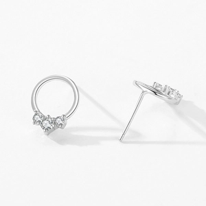 S925 sterling silver hoop earrings featuring minimalist design with three zircon accents