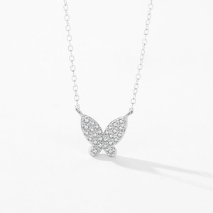 Elegant S925 sterling silver butterfly necklace with sparkling pavé cubic zirconia
