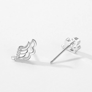 Sparkling S925 sterling silver angel wing stud earrings with micro-inlaid cubic zirconia