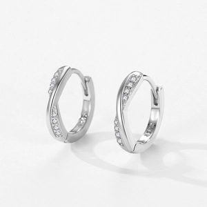 Boucles d'oreilles créoles S925 argent à design géométrique et pavage de zirconiums