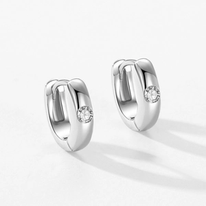 Minimalist S925 sterling silver hoop earrings with a sparkling round cubic zirconia stone