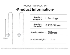 Detailed size specifications of 38mm S925 sterling silver heart tassel drop earrings