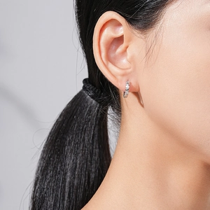 Elegant S925 sterling silver geometric hoop earrings with micro-pave white zircons