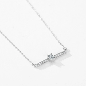 Minimalist S925 sterling silver necklace featuring horizontal bar pendant with zircon