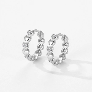 Boucles d'oreilles cœur en argent massif S925 avec cristaux pavés étincelants