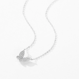 Sparkling S925 sterling silver butterfly pendant necklace with cubic zirconia for women