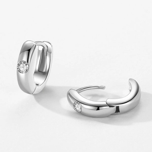 Minimalist S925 sterling silver geometric hoop earrings with sparkling zircon stones
