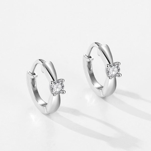 Polished S925 silver hoop earrings with four-prong set round sparkling zircon stones