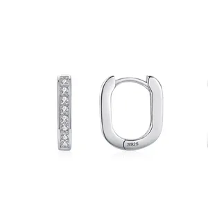 Boucles d'Oreilles Huggie en Forme de U en Argent Sterling 925 Avec Micro Zirconia Géométrique Minimaliste Bijoux Femme