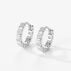 S925 sterling silver geometric hoop earrings with micro-set square cubic zirconia stones