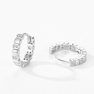 Elegant S925 sterling silver geometric hoop earrings with micro-paved sparkling zircon