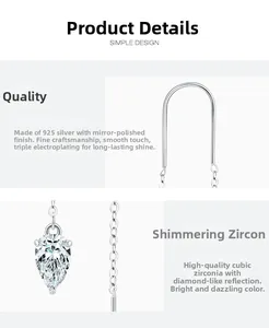 Détail de la boucle d'oreille en argent 925 avec zircone cubique en forme de poire
