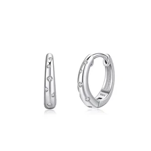 Orecchini a Cerchio Geometrici Minimalisti in Argento Sterling 925 per Donna Orecchini Huggie Con Micro Intarsio in Zirconia Gioielli