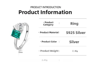 Detailed view of S925 silver ring featuring teardrop and emerald-cut stones with measurements