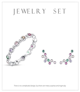Detailed view of S925 sterling silver jewelry set featuring multi-color rainbow stones